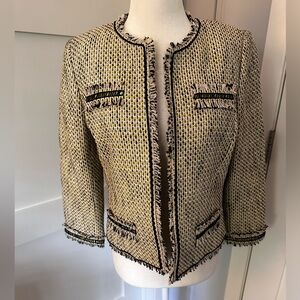 Catherine Malandrino Chanel style Lady jacket, SZ 2, black, cream, & yellow knit